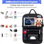 Luxury PU Leather Car Seat Back Organizer with Foldable Tray - Image 4